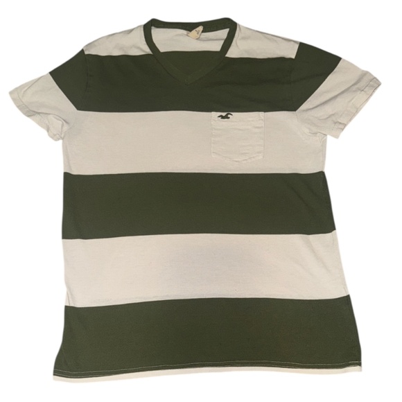3/$20 HOLLISTER Y2K Green & White Striped V-Neck Pocket Tee - Picture 1 of 3